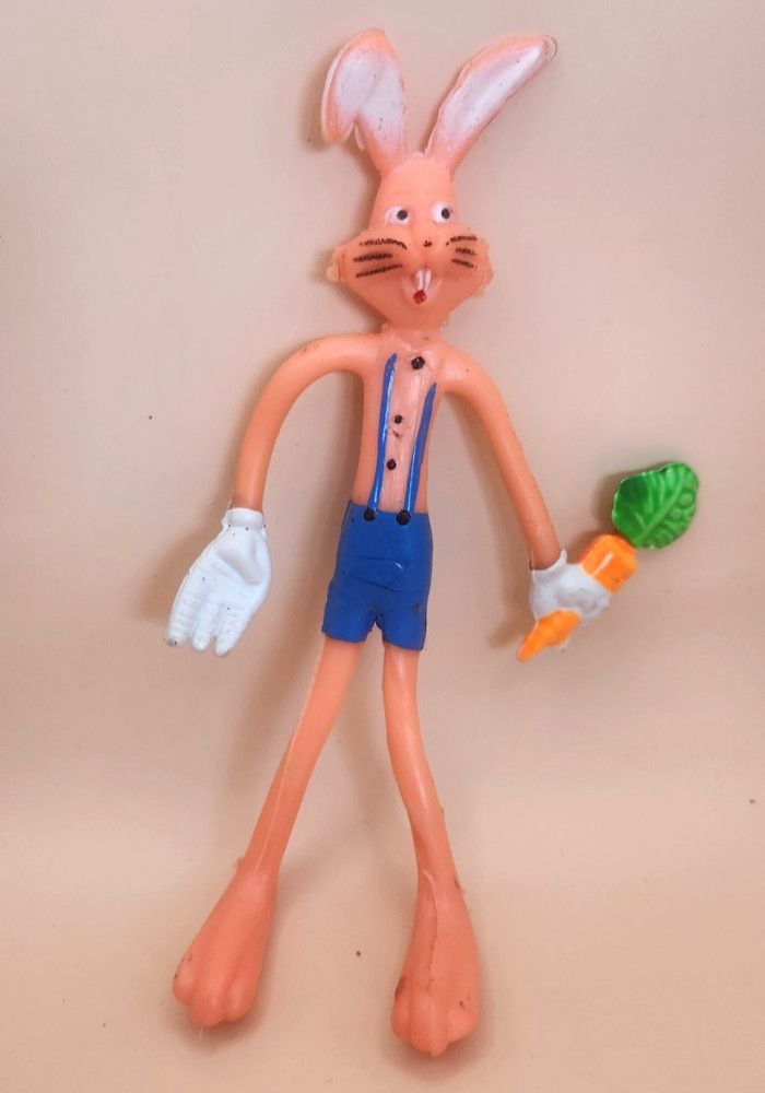 Vintage 80’s Bendy Bendable Bunny Rabbit With Carrot Toy – 5.5 in