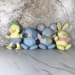 VINTAGE HANDMADE FABRIC ANIMAL PLUSH TOYS – MOUSE DUCK RABBIT & PUPPY DOG DOLLS