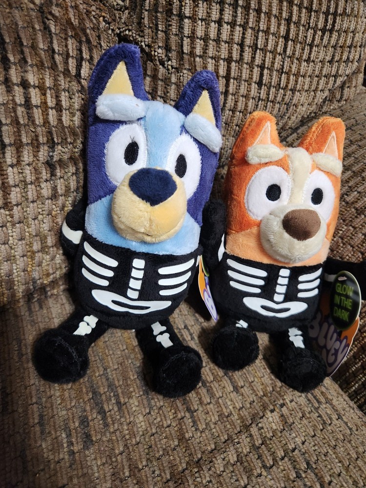 Dandee Bluey Bingo Skeleton Plush Glow In The Dark 8in 2 Lot