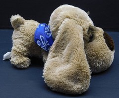 CALTOY PUPPY DOG BROWN BIG EYES SOFT BEAN BAG PLUSH STUFFED 7″ BLUE BANDANA RARE