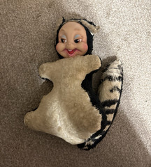 Vintage 1940’s Skunk Mini Plush Stuffed Animal w/ Rubber Face & Striped Tail