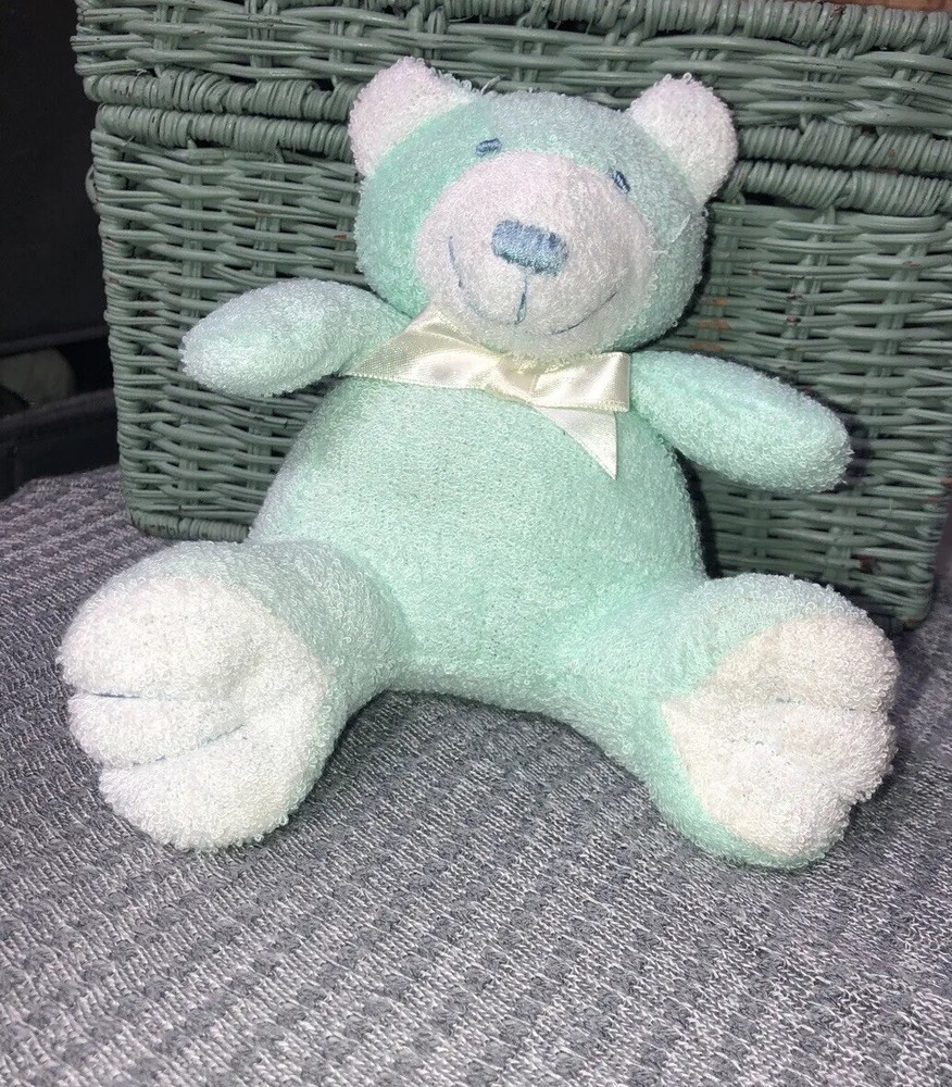 Mint Green Teddy Bear Plush Big Feet Stuffed Animal 5” Terry Cloth Blue Nose Toy