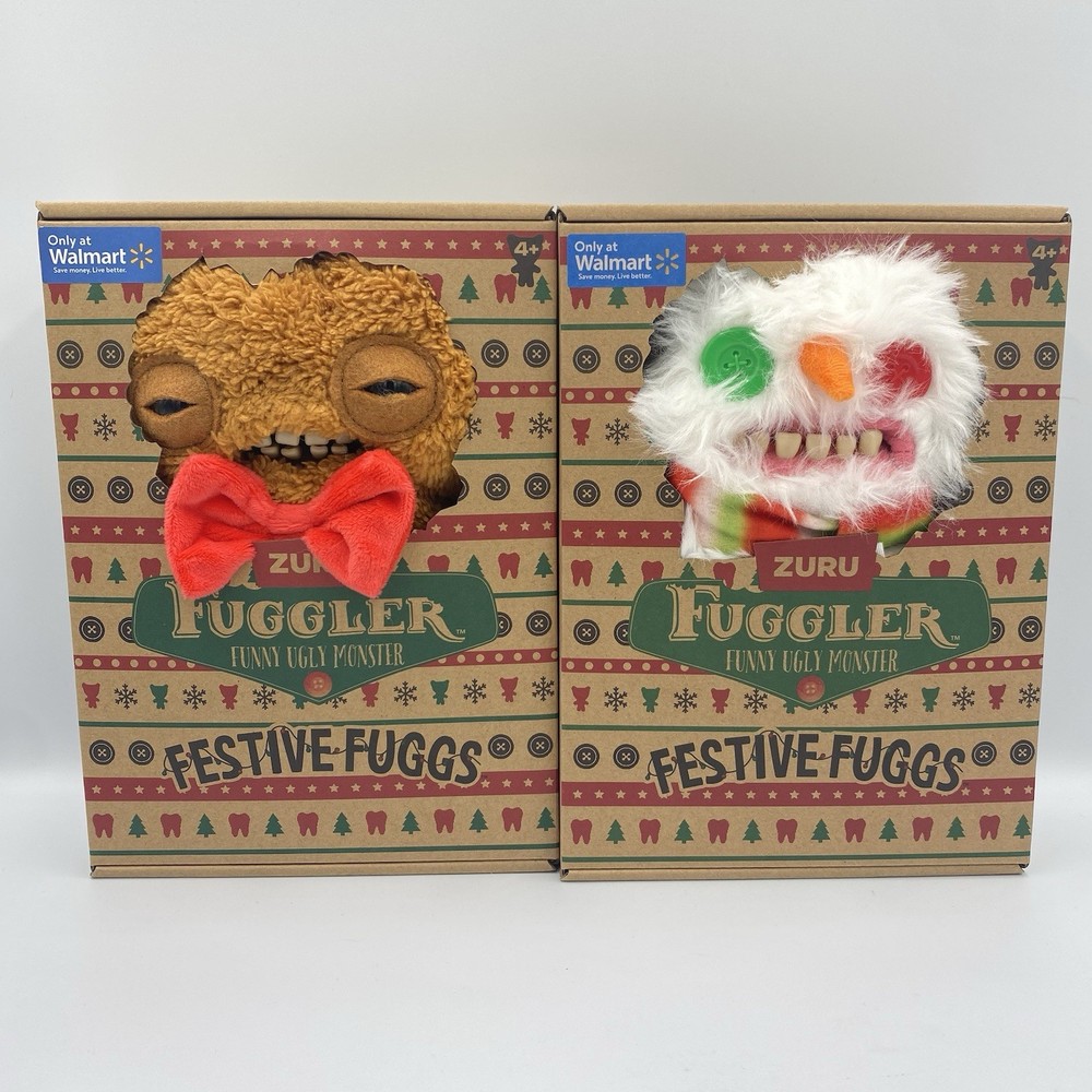 Fuggler Funny Ugly Monsters Lot of 2 FESTIVE FUGGS Gingerbread Snowman New Zuru