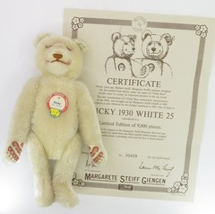 Steiff Dicky 1930 White 25 Limited Edition Teddy Bear of 1992 w/ COA & Box