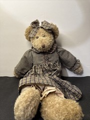 RUSS BERRIE &Co Plush BIANCA BEAR Country Dress Bow Bloomers-Of The Past Series