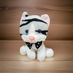Tiger Cat Kitten Kitty White Gray Black Stripes Polka Dot Bow Tie Dan Dee 8”