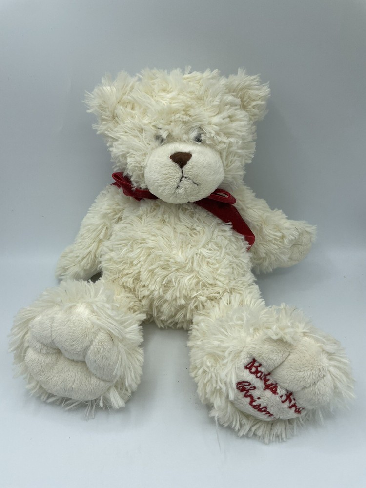 First Impressions Babys First Christmas White Bear Plush soft Baby Toy 14″