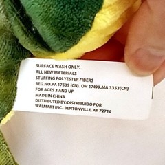 Dinosaur Plush Animal Green & Yellow With Plastic Eyes, White Ears and Horn