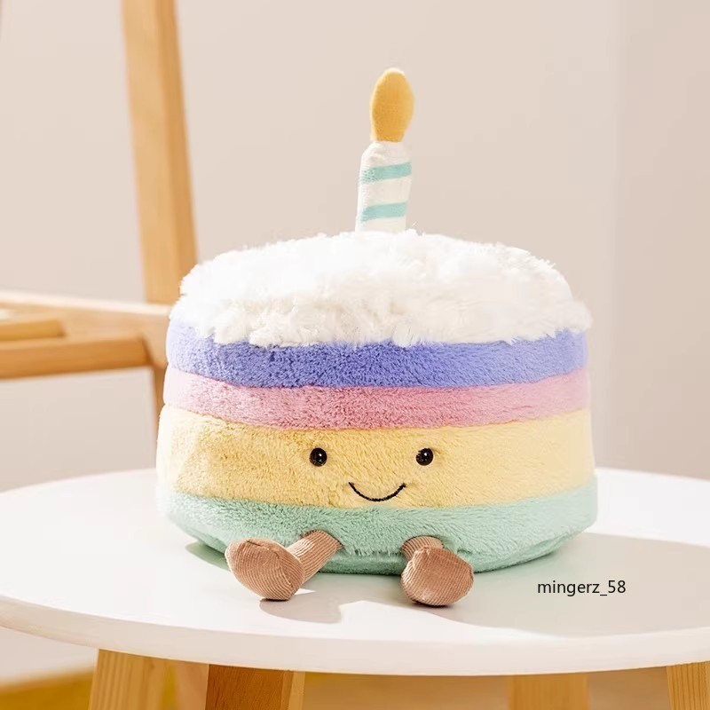 26CM Cute Rainbow Birthday Cake Soft Short Plush Doll Christmas Gift Ornaments