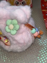 NEW AUTHENTIC Baby Three Good Luck Bag Plush Pink Drawstring GLASS RAINBOW EYES
