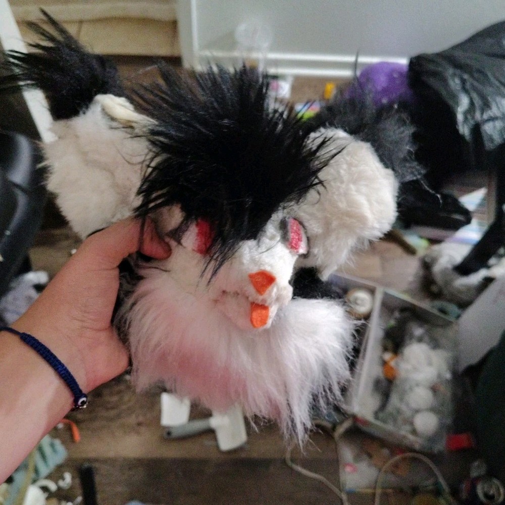 Black & White Plush Stuffed Animal with Pink & Orange Nose, Pink Accents