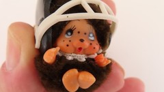 Vtg Christmas Monchhichi Monkey Ornament 70s Plush Freckles Mini Football 2″High
