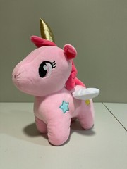 Pink Unicorn Plush Toy with Gold Horn & Wings – Soft Stuffed Animal Gift 10″