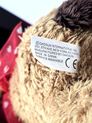 Chosun 16″ Floppy Plush Laying Dog Red Heart Nose Sheer Red Ribbon Collar