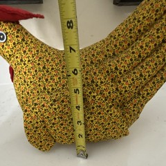 Handmade Yellow Floral Fabric Chicken Stuffed Animal Plush, 11 in, Red/Black