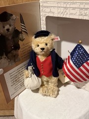 Steiff “Ellis Island Stories” James Teddy Bear with Box, Flag, and Booklet