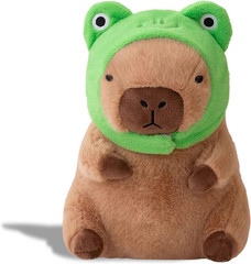 Cute Capybara Plush Soft Capybara Stuffed Animal with Frog Hat Kawaii Capybara P