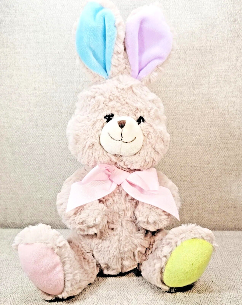 Kellytoy Brown Bunny Rabbit with multi colored Paws & Ears. Easter or Any Day!