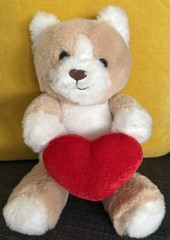 Tan Beige Teddy Bear Holding Red Plush Heart 11″ Valentines Stuffed Animal WoW!!