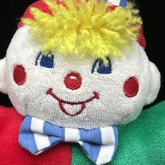 Vintage Carter’s Clown Rattle Plush Primary Colors Terry Cloth Bow Tag Prestige