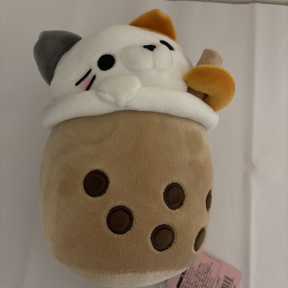 Round 1 Takashoji Brown Boba Cat Plushie 8 inch NEW