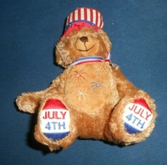 2008 Plushland Warming Hearts July 4th Plush Stuffed Bear 6.5 Inch Seated