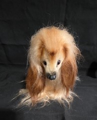 Vintage Gunderful Fluffy Dog Plush Black Brown Tan Stuffed Animal Japan 1960s