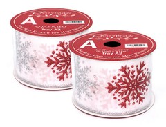 2 Pack of 30′ White Ribbon with Red and Silver Glitter Snowflakes