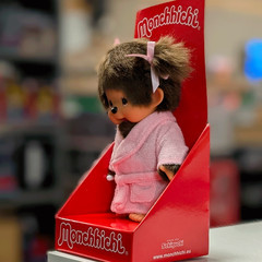 8″ Large Monchhichi Doll – Girl in Pink Bathrobe – Authentic Monkey Plush, NWT