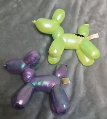 Lot of 2 Balloon Dog Plush Stuffed Animal 9” Purple Green Iridescent Halloween