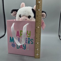 Way to Celebrate Cow Plush in Happy Mothers Day Gift Bag White Black 10 inch