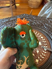 VINTAGE Small Stuffed Fabric Elephant Groovy 1960’s 1970’s 7.5″ Long Batik Yarn