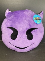 Emoji Expressions PURPLE DEVIL EMOJI Plush Smiley Face Horns Embroidered 12″ NWT