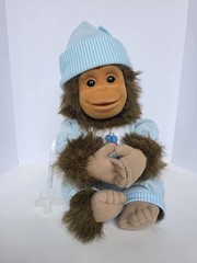 Vintage 1994 Hosung Plush Baby Monkey Joey with Pacifier Blue Outfit