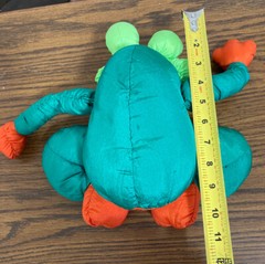~Vintage nylon green orange stuffed frog animal plush toy