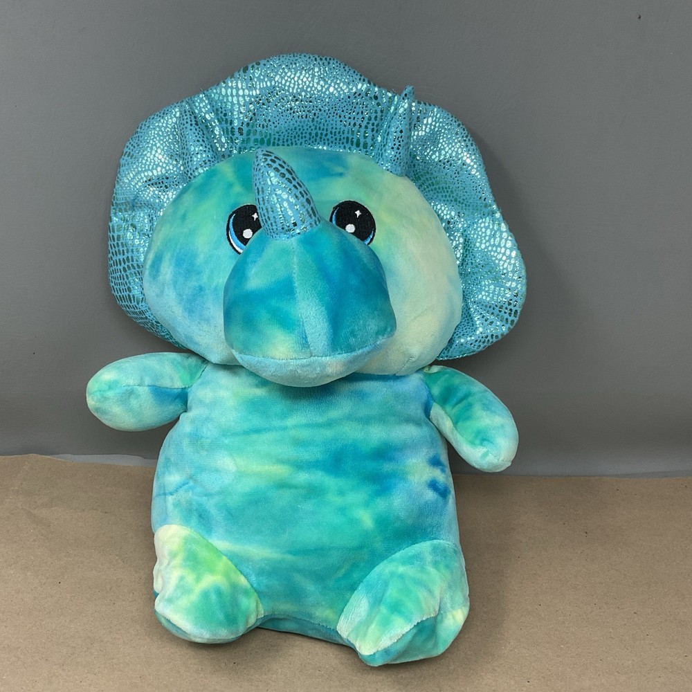 Greenbrier International Dinosaur Triceratops Plush Squishy Pillow Blue Green