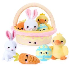 JOYIN 5 Pcs Easter Basket Plush Playset, Filled Basket with Bunny Chick Egg C…