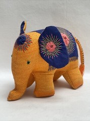 Elephant Plush MARIETA Orange Festival Plushie Hand-loomed Sri Lanka Lucky 5″x6″