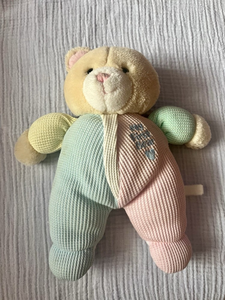 VTG 90s Kids Gift My First Bear Multicolor Pastel Waffle Weave Baby Plush : READ
