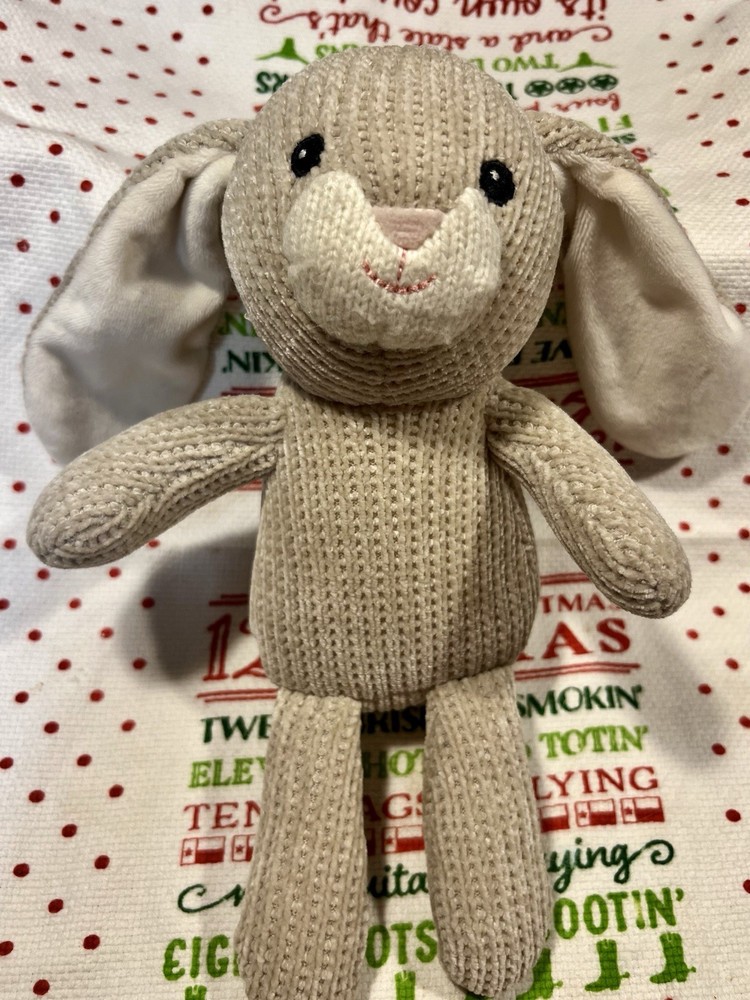 Walmart Small Knit Bunny Rabbit 9” Stuffed Animal Plush Toy Tan Brown white