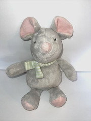 Carter’s 2013 Gray Mouse Stuffed Animal green white scarf Baby Plush Lovey soft
