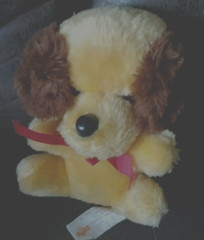 Vintage 1978 RUSS CHAMP Yellow PUPPY DOG ITEM #185 KOREA BEAN BAG STUFFED PLUSH