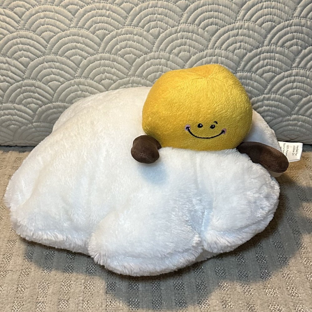 Silver One Fried Egg Cloud 12” Plush Stuffed Soft Breakfast Pillow Toy
