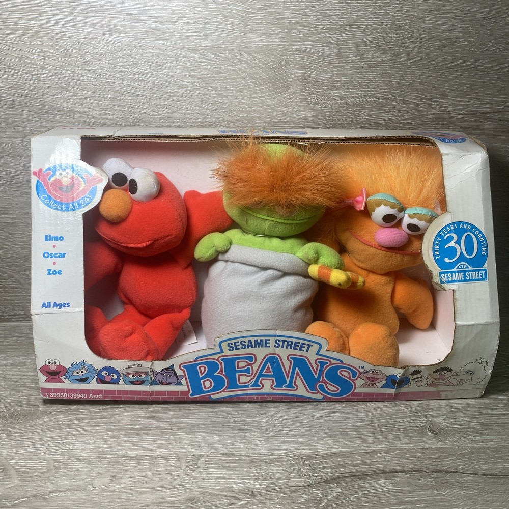 Sesame Street Beans 3 Pack Elmo Oscar Zoe Plush Jim Henson TYCO Vintage 1997 New
