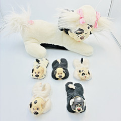 Vintage Puppy Surprise Mom Black White Dog Plush 1991 Hasbro 5 Puppies Pink Bows