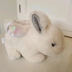 FAO Schwarz White Bunny Rabbit Plush Silver Glitter Ears Fairy Wings 8 Inch 2023