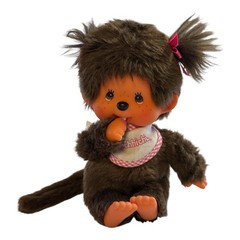 Monchhichi Sekiguchi Thumb Sucking Girl Plush Doll Toy Pigtails Pink Bib 7”
