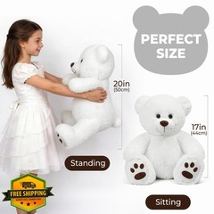 LotFancy 20″ White Teddy Bear Plush Toy for Kids