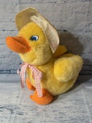 Big Plush Appeal Yellow Orange Sitting Easter Duck 14” Blue Eyes Iridescent Hat