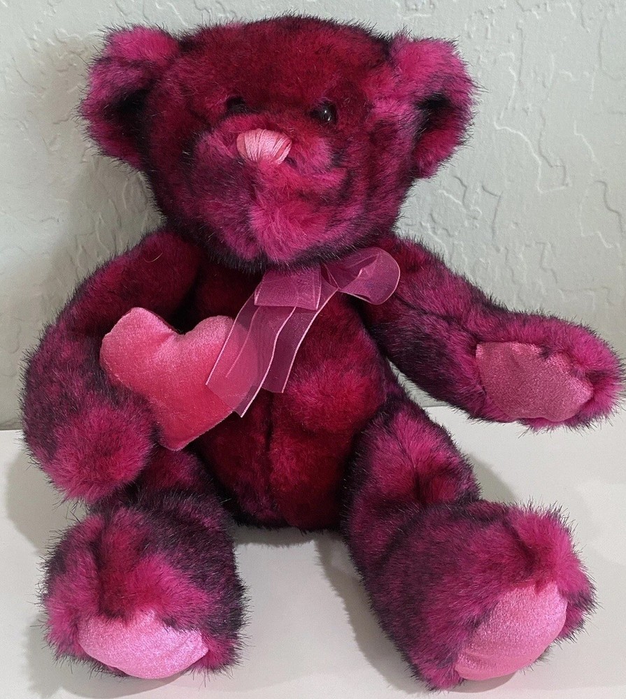 Valentine Teddy Bear Plush 10” Pink & Black Heart Stuffed Animal